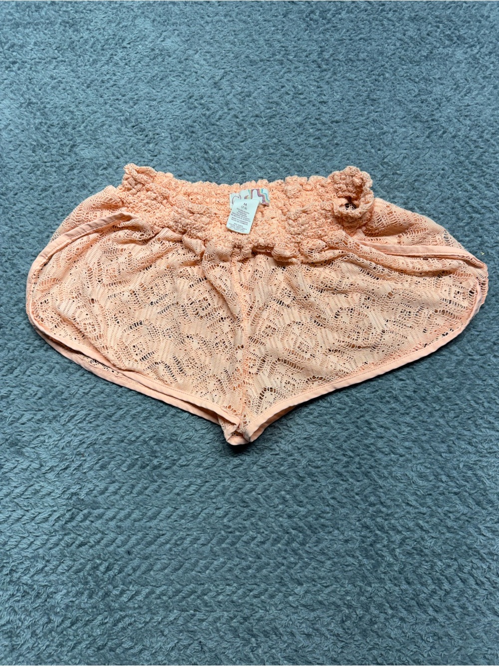 Ocean Pacific Womens M 7-9 Fuzzy Peach Crochet Swim Cover Up Shorts